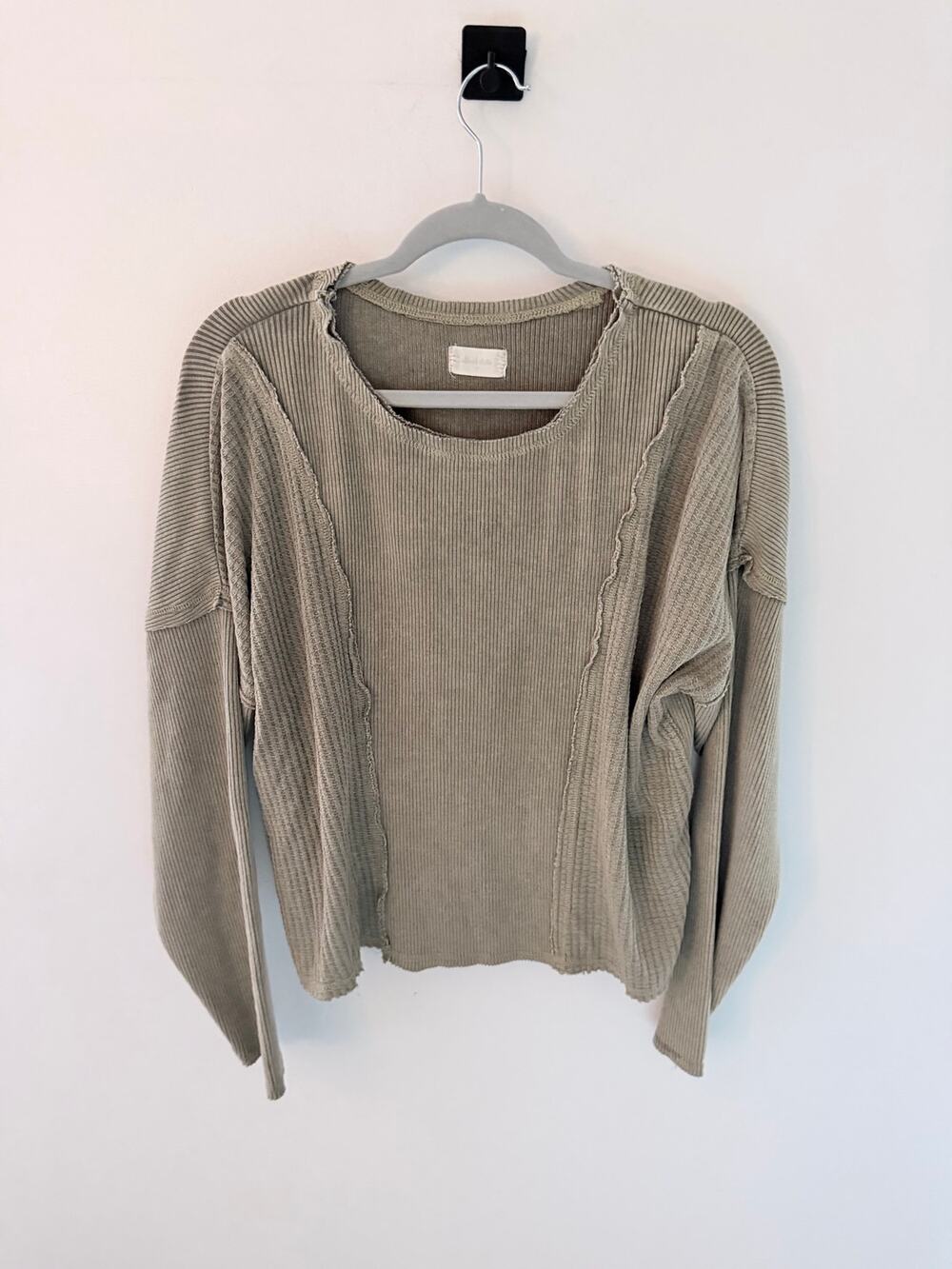 Altar'd State Waffle Knit Ribbed Long Sleeve Oversize Distressed Top-Size M